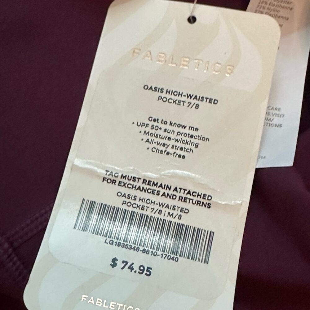 Pure Luxe by Fabletics The Oasis High Waist 7/8 w/pockets, plum purple, NWT, Med - Picture 4 of 8